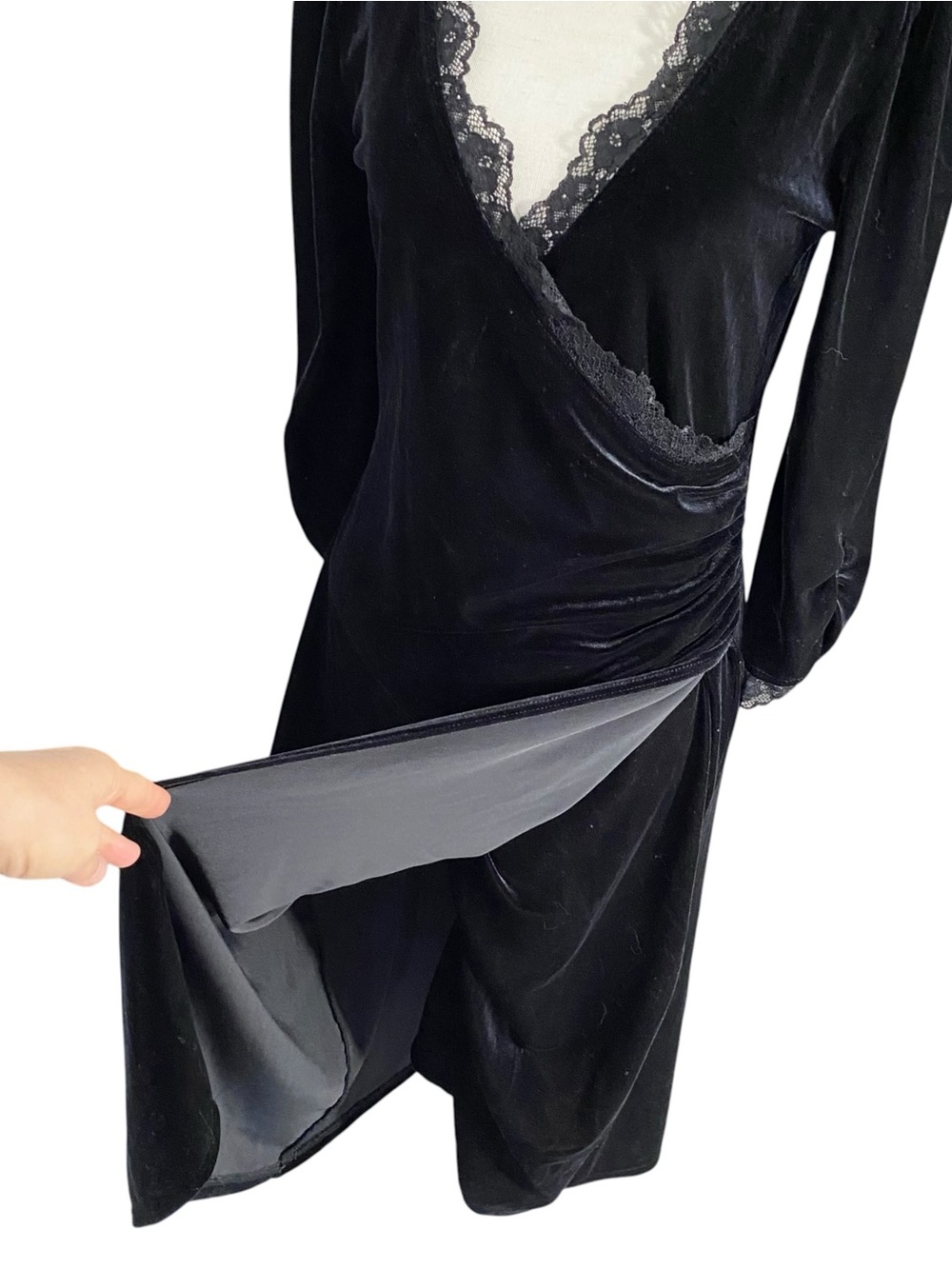 VINTAGE Ruched Wrap Velvet Midi Dress - Picture 4 of 6